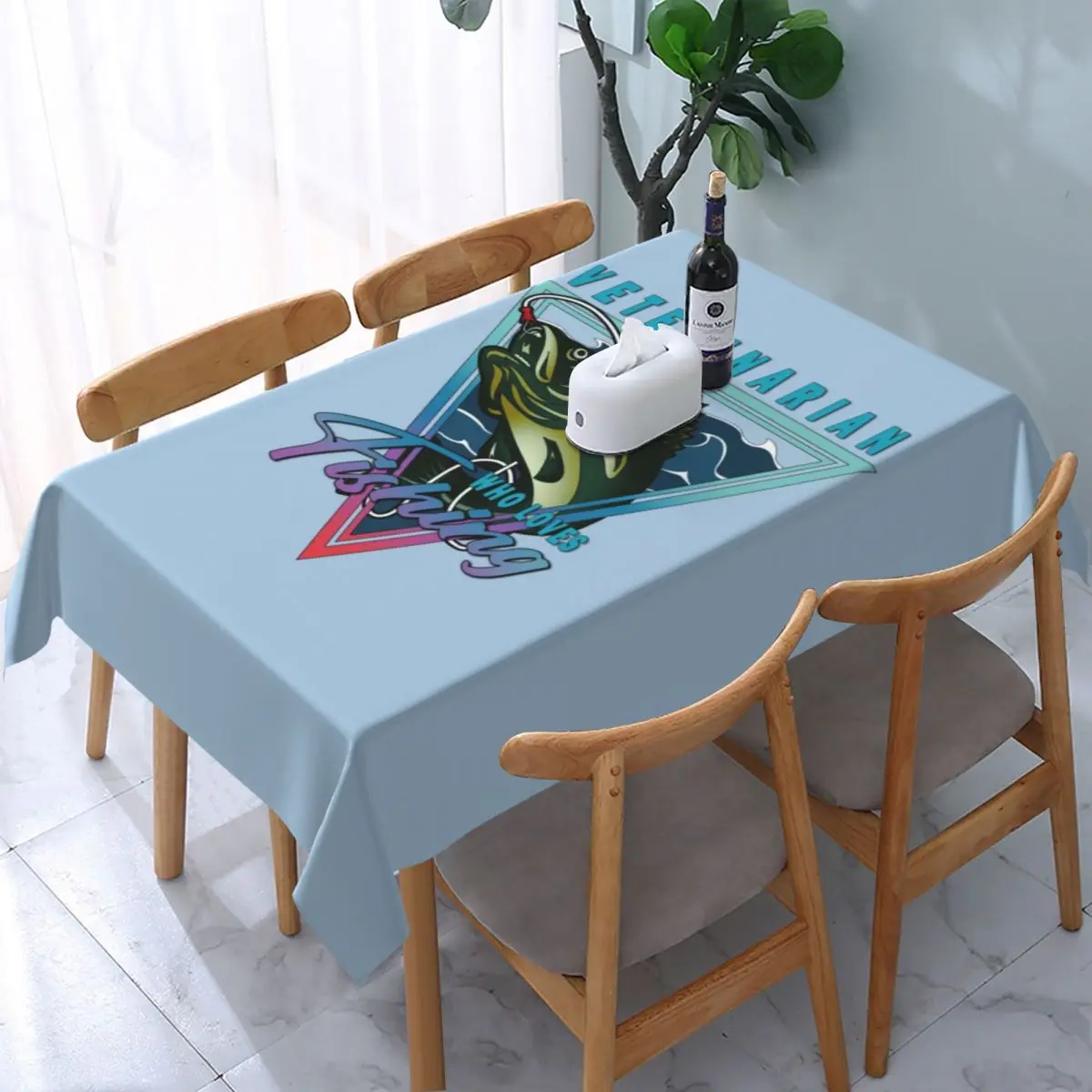 

Veterinarian Who Loves Fishing Quote Table Cover Elastic Fisherman Angler Fish Table Cloth Backing Edge Tablecloth for Picnic