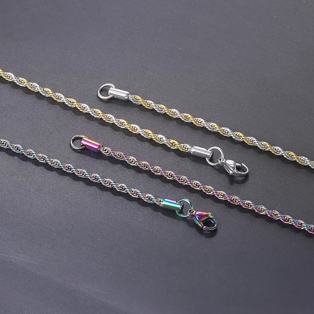 Twist Rope Chain Necklace Men Stainless Steel Ropes Long Necklace Minimalist 3mm 60cm