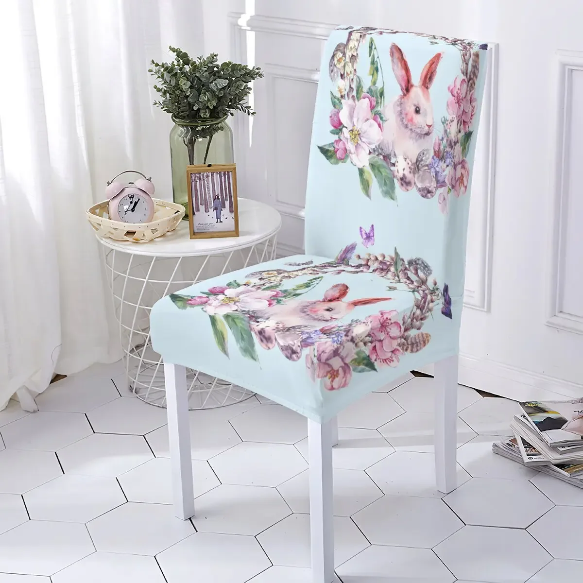 Easter Style Chair Cover Elastic Chairs Covers Rabbit Pattern Kitchen Seat Case Sretch Chair Cover For Banquet Home Stuhlbezug 2