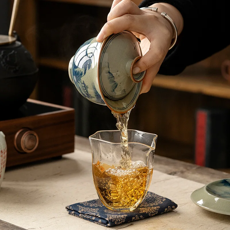 Hand Painted Ceramic Opening Landscape Gaiwan For Tea Tureen Teaware Cup Chinese Tea Bowls Vintage Chawan Ceramony Set