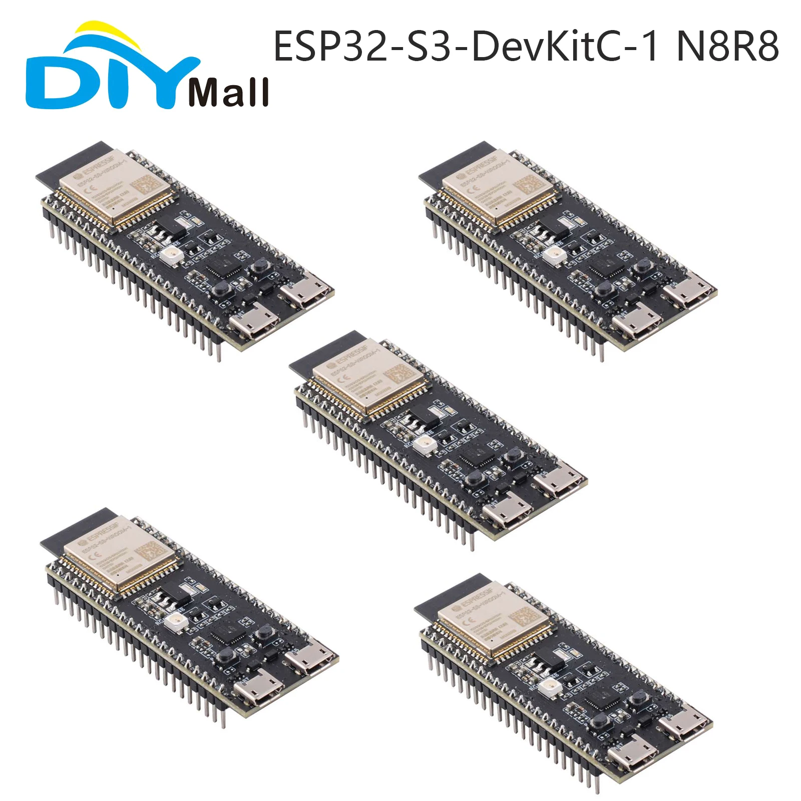 

5PCS DIYmall ESP32-S3-DevKitC-1 N8R8 Development Board Based ESP32-S3-WROOM-1 Module Wifi Blue-Tooth 8MB Flash