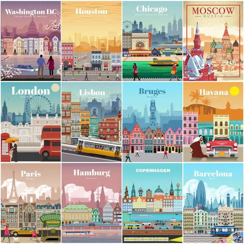 

CHENISTORY Acrylic Painting By Numbers Buliding Poster With Frame Pictures By Numbers Scenery Number Painting Wall Art