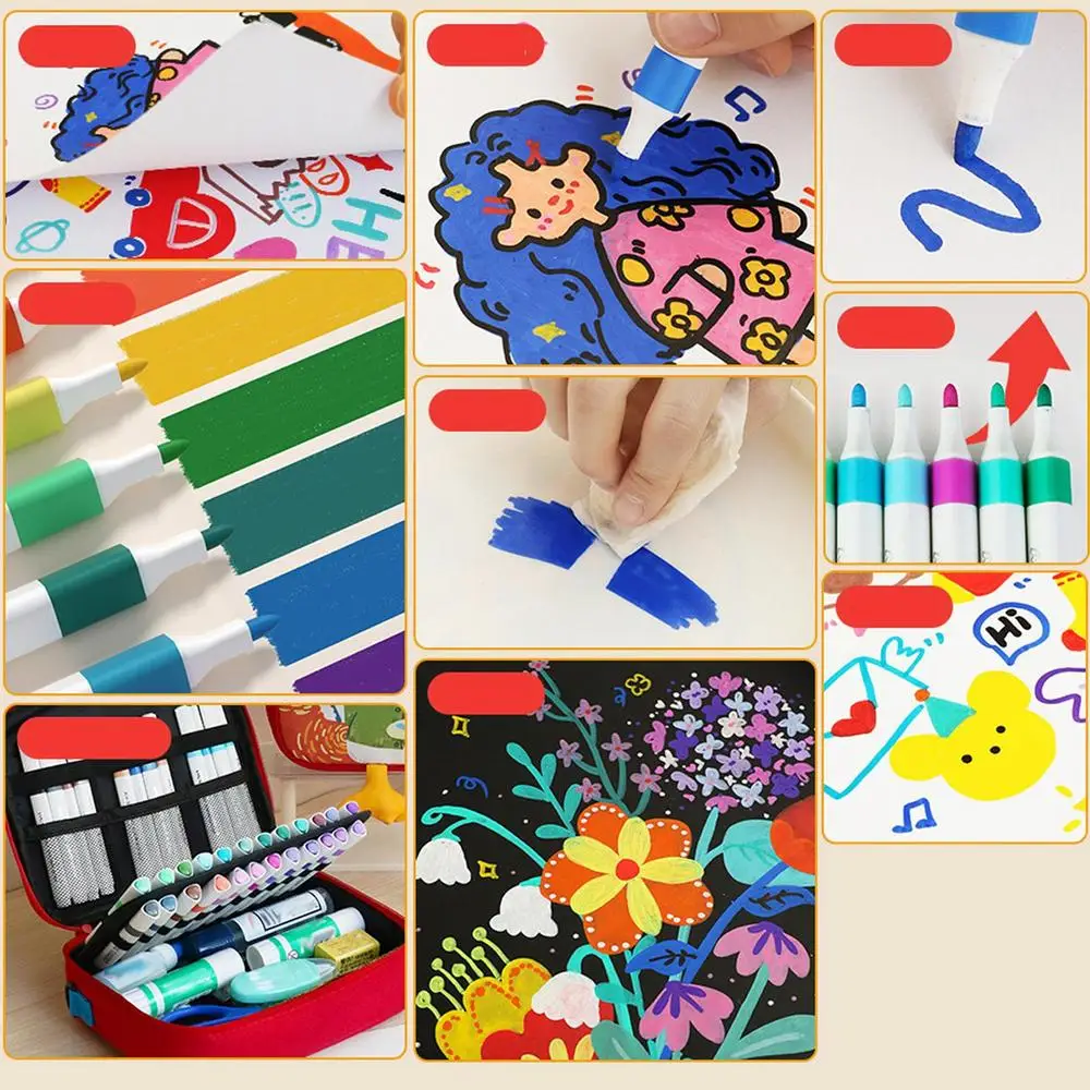 48pcs Color Marker Pen Set For Kids Children Propylene Markers Painting Pen With Duck Storage Bag Crafts School Supplies