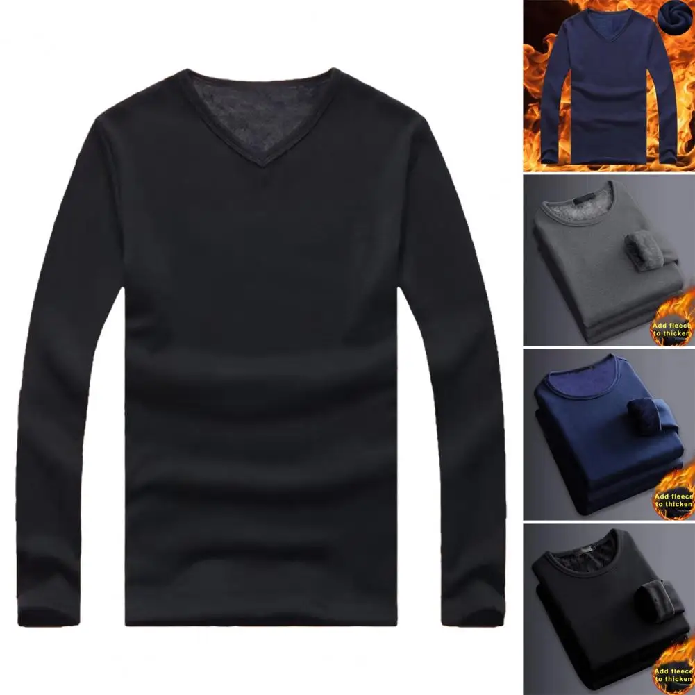 

Men Fleece Long Sleeve Shirt Men's Plush Warm O Neck Long Sleeve Shirt Thickened Winter Pullover Soft Elastic Daily Top for Fall