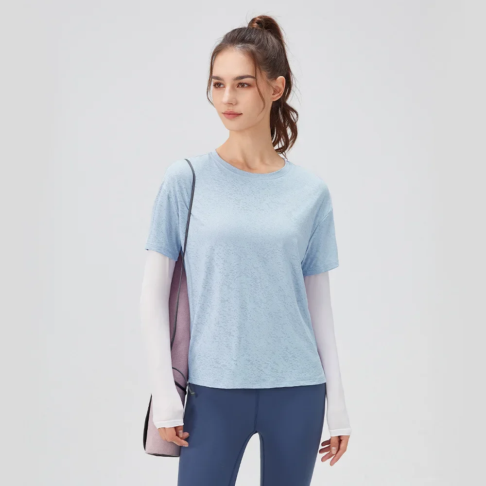 Women's fake two pieces Long sleeved Sports T-shirts,Loose-fitting Breathable Quick Drying Fitness Running Yoga Top