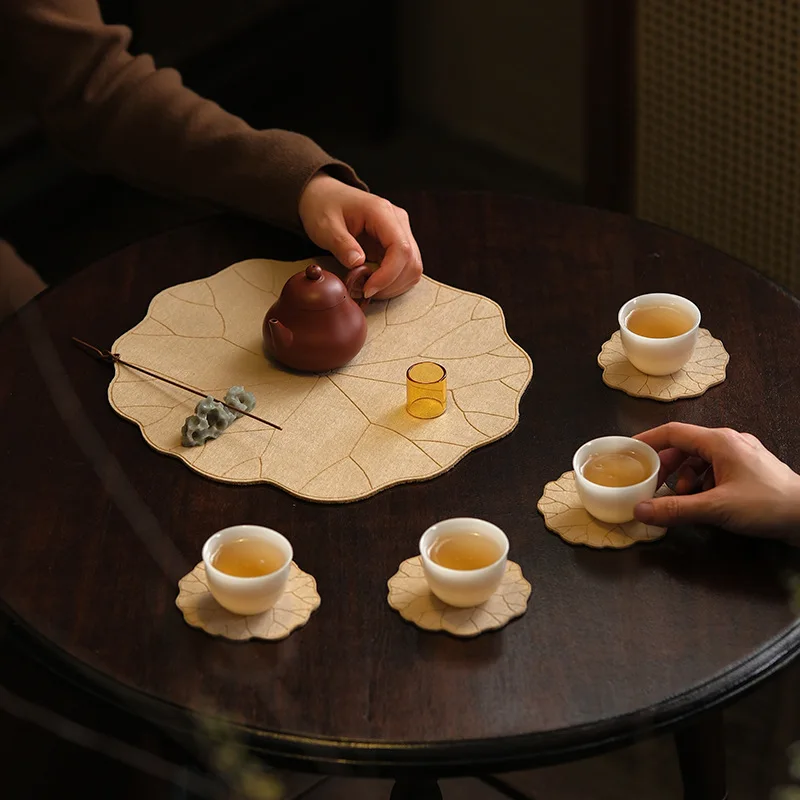 New Chinese cotton and linen lotus leaf coaster coaster home kitchen insulation mat storage mat tea