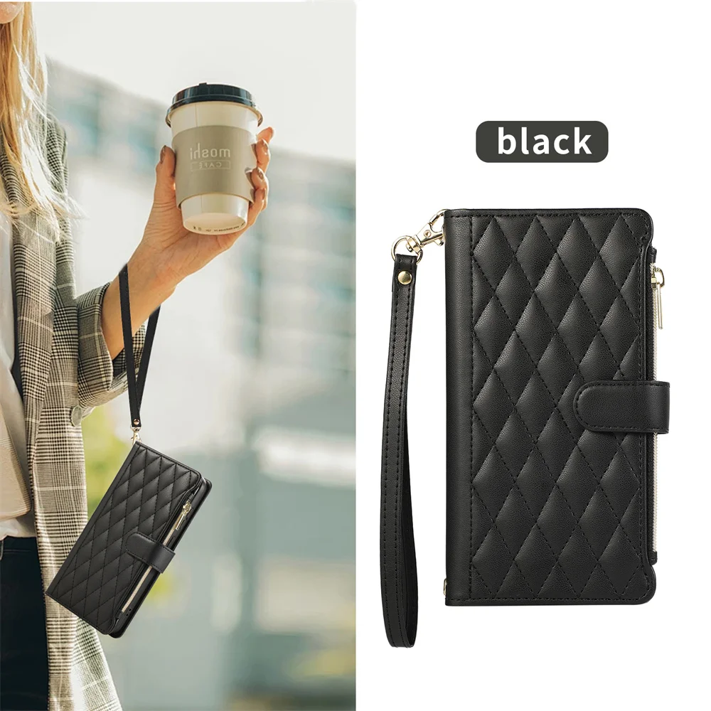 Crossbody Leather Necklace Rope Zipper Wallet Phone Case Cover