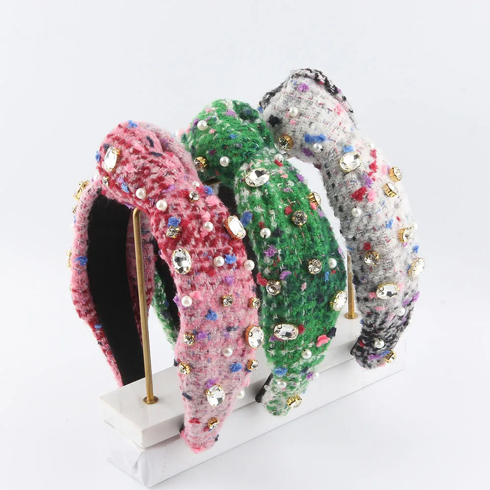 New Sweet Colorful Wool Diamond-Laid Headband High-Grade Girl Hairband Hair Accessories Women