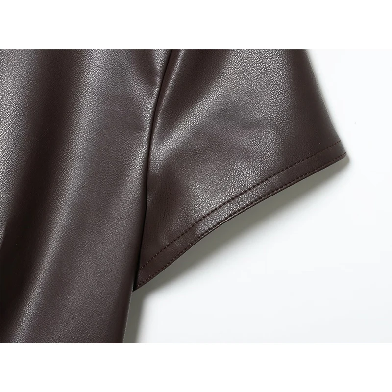 Women's Fashion Faux Leather Short Dress Spring Summer New Short Sleeve Mini Dresses For Women Slim Street Casual Dresses