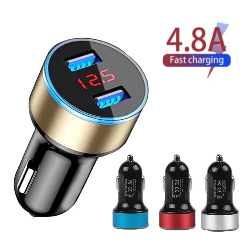 Car Charger 2 Ports Fast Charging Foriphone 15 11 xiaomi 10 Samsung Huawei Universal Aluminum Dual USB Car-charger Adapter