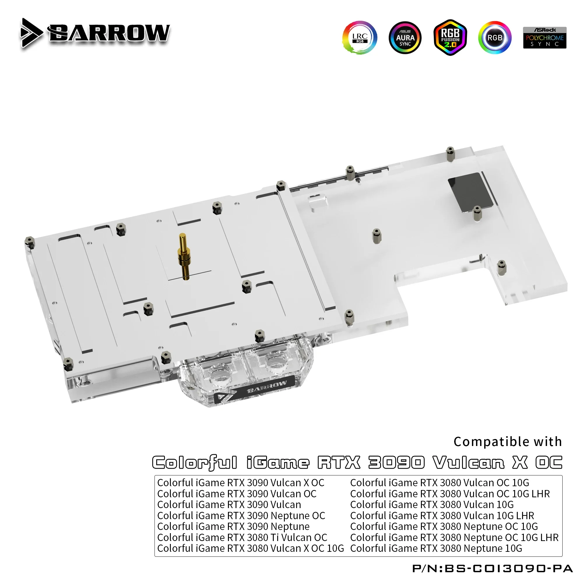 BARROW GPU Water Block For Colorful iGame RTX 3090/3080 Vulcan X