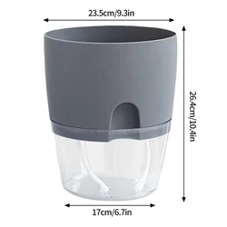 Transparent Self - Watering Hydroponic Flower Pot with Double - Layer Design and Cotton Rope System (Grey  23cm)