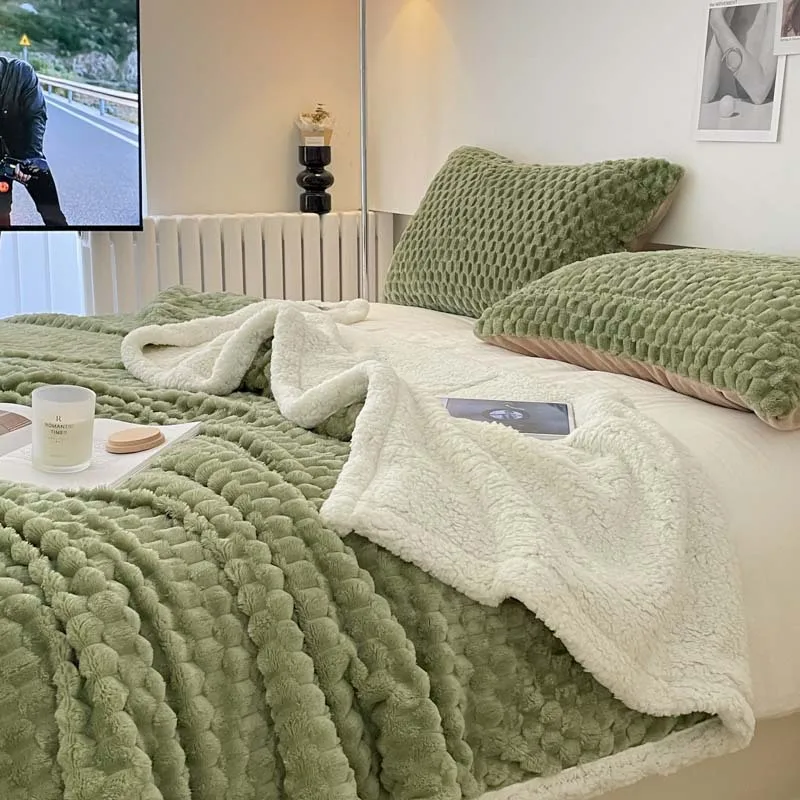 

Luxury Double Layer Flannel Throw Blanket Soft Warm Winter Sheet Plaid Thicken Office Sofa Travel Sleep Warps