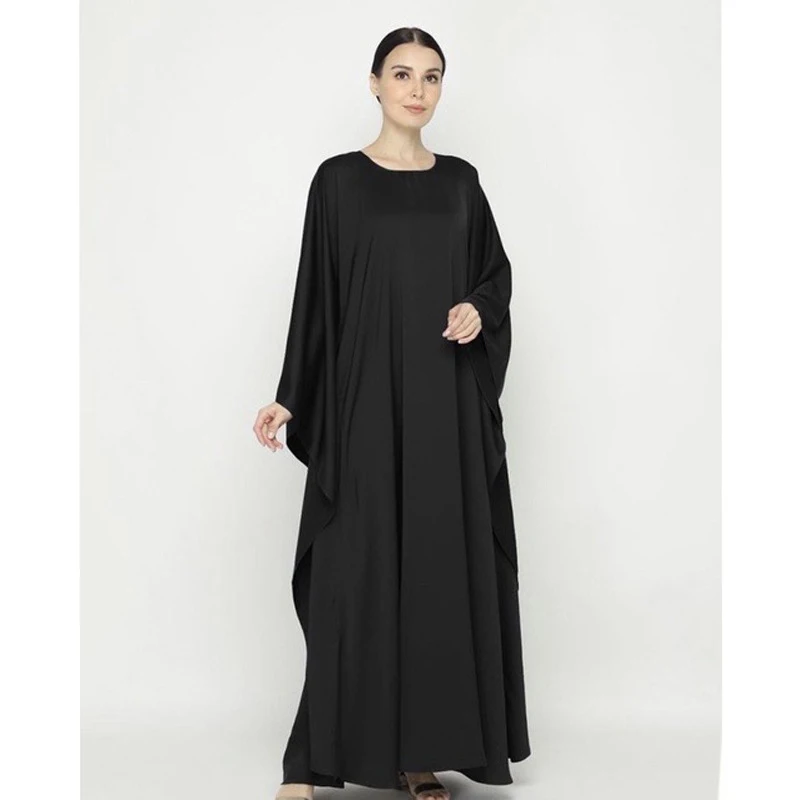 Oversized Middle East Dubai Bat Sleeve Robe Solid Simple O-Neck Dress Islam Turkey Women Abaya Female Loose Casual Arab Clothing