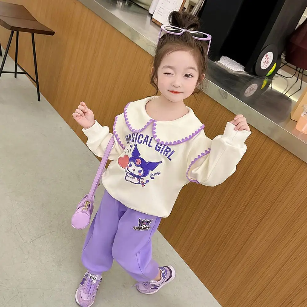 Sanrio My Melody Kuromi Sweatshirt Set Spring Autumn Cute Casual Relaxed Girls Long Sleeved Suit Kawaii Children Clothing Gifts 6