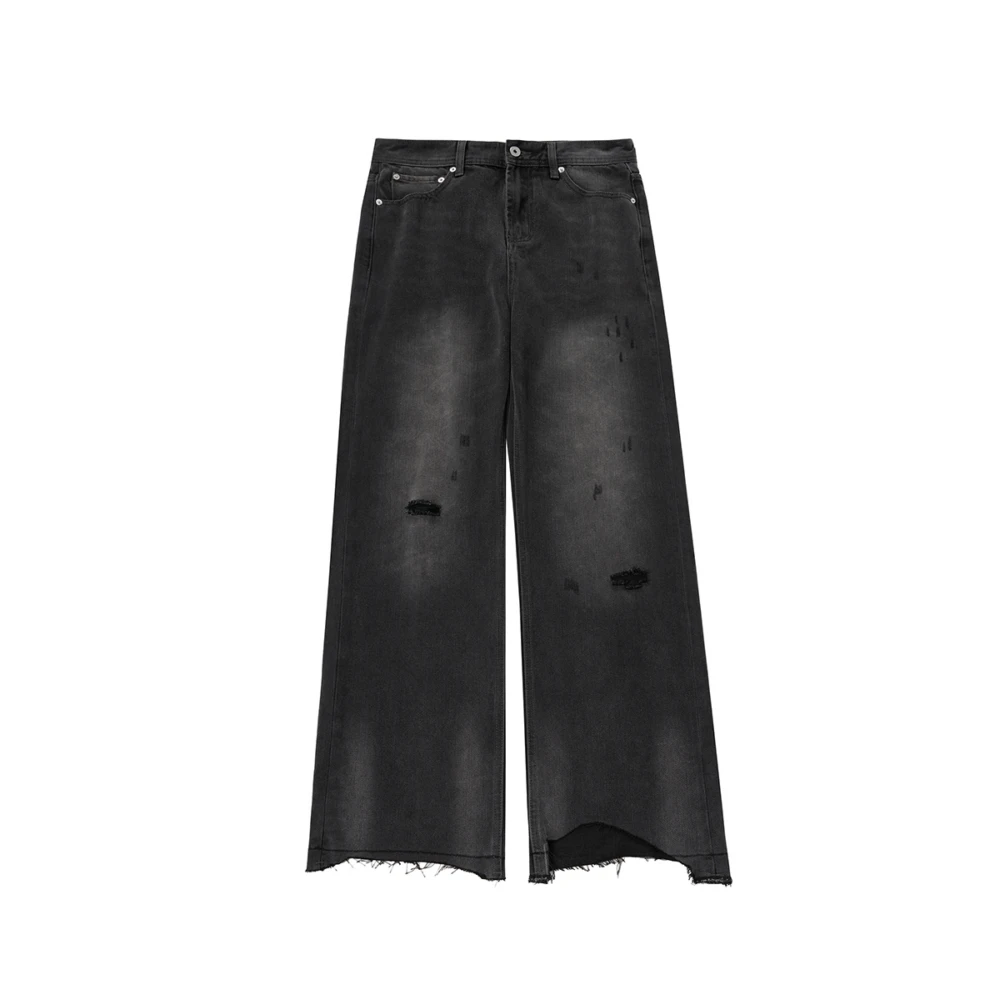 

Baggy Frayed Bottom Torn Jeans With Ripped Holes for Men Women Distressed Washed Goth Denim Pants Frayed Gothic Aesthetic Spring