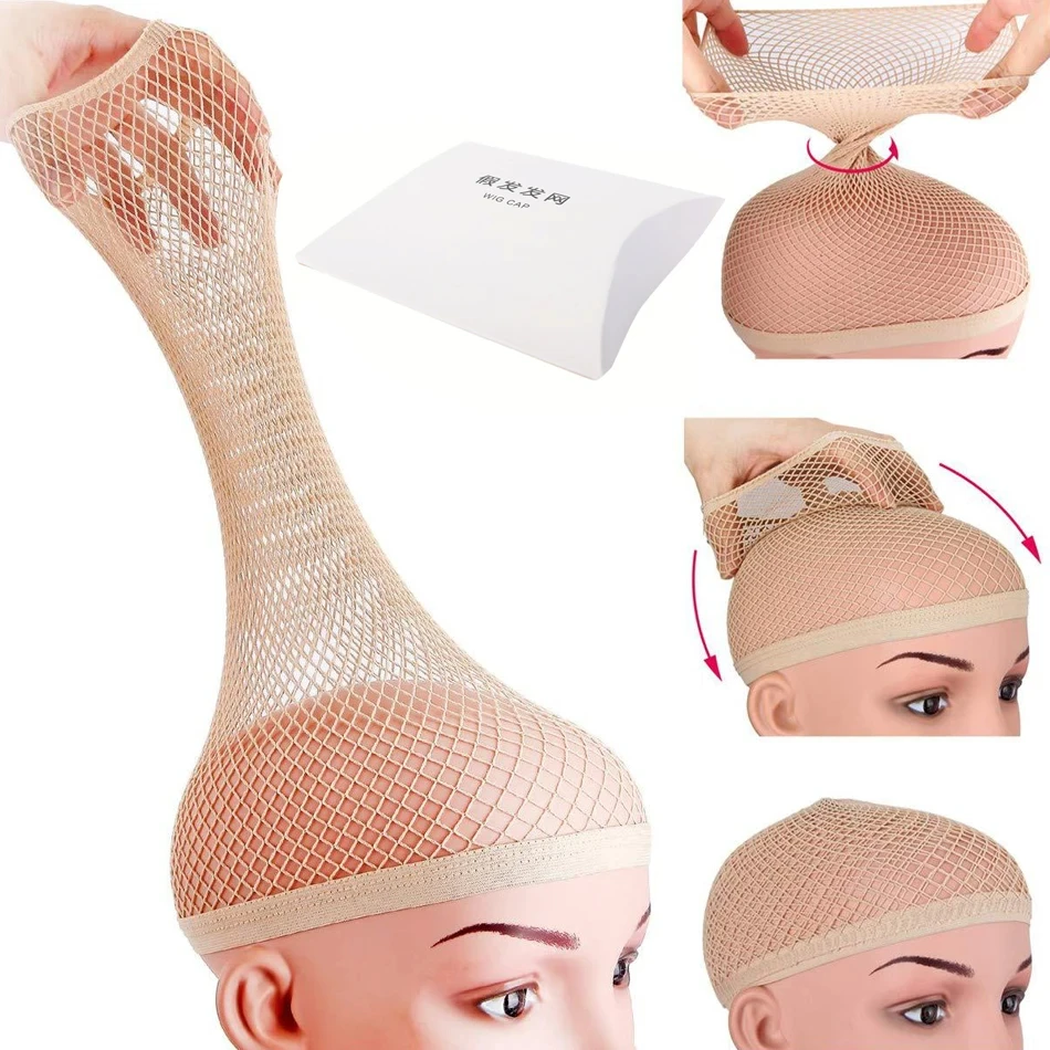 Mesh Weaving Wig Caps Fishnet Ladies Hair Net for Wigs Black Blonde 2pcs