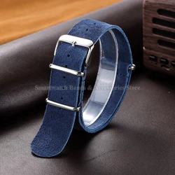 Luxurious Soft Suede Leather Watch Strap with Stainless Steel Buckle - 22mm (Blue)