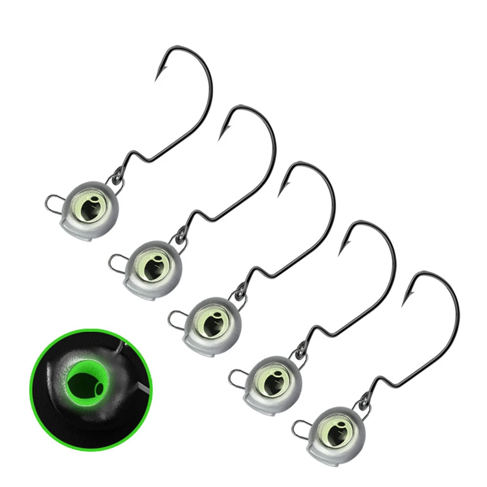 10 têtes plombées weedless avec yeux luminescents - Hameçons wide gap pour perche et bass