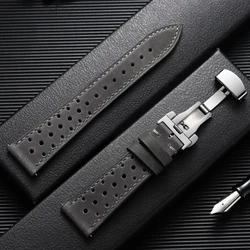 Vintage Brown Quick Release Racing Watch Strap with Breathable Porous Design and Butterfly Buckle - 22mm (Grey)