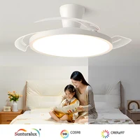 Moderne Invisible LED ventilateur de plafond lumières moteur à courant continu grand Volume d'air 4 pales pliantes lampes pour salon chambre salle à manger 3