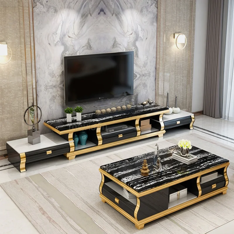 

Living Room Golden Coffee Tables Storage Cabinet Stainless Steel Frame Coffee Tables Simple Rectangular Table Basse Furniture