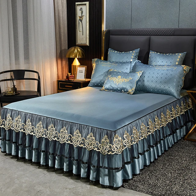 Lüks nakış dantel yatak etek ev tekstili yumuşak nefes yatak örtüsü  lastikli çarşaf kraliçe kral yatak koruyucu - AliExpress