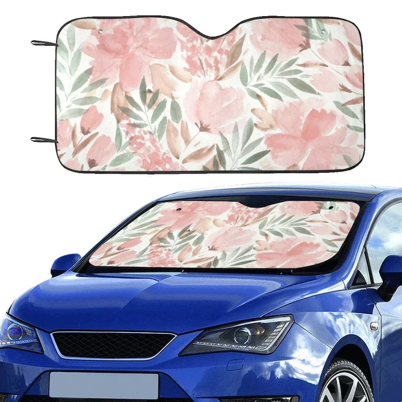 

Watercolor Floral Sun Windshield Pastel Pink Car SUV Accessories Car Sun Shield Front Window Sun Visor Screen Cover Trim