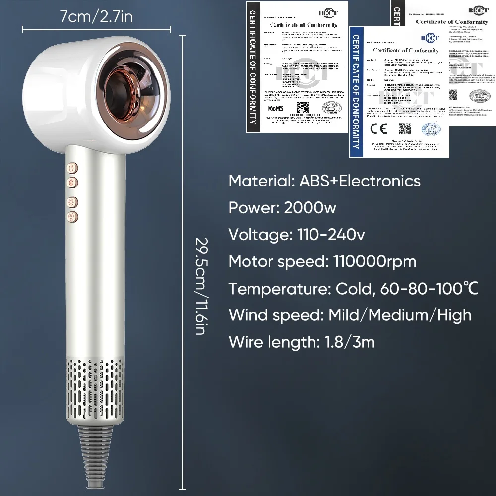 2000W Leafless Hair Dryers Professional Blow Dryer Negative Ions Hair Dryer Home Appliance Salon Style Styling Tools