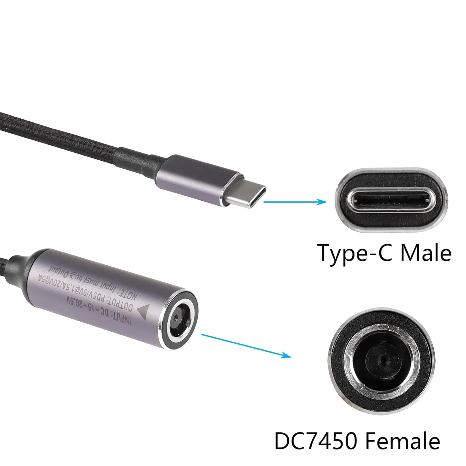 PD 100W DC 7.4mm x 5.0mm Female(7.4 x 0.6mm) Input to USB Type C Male Power Charging Cable, 100W DC7450 to Type C Cable with PD