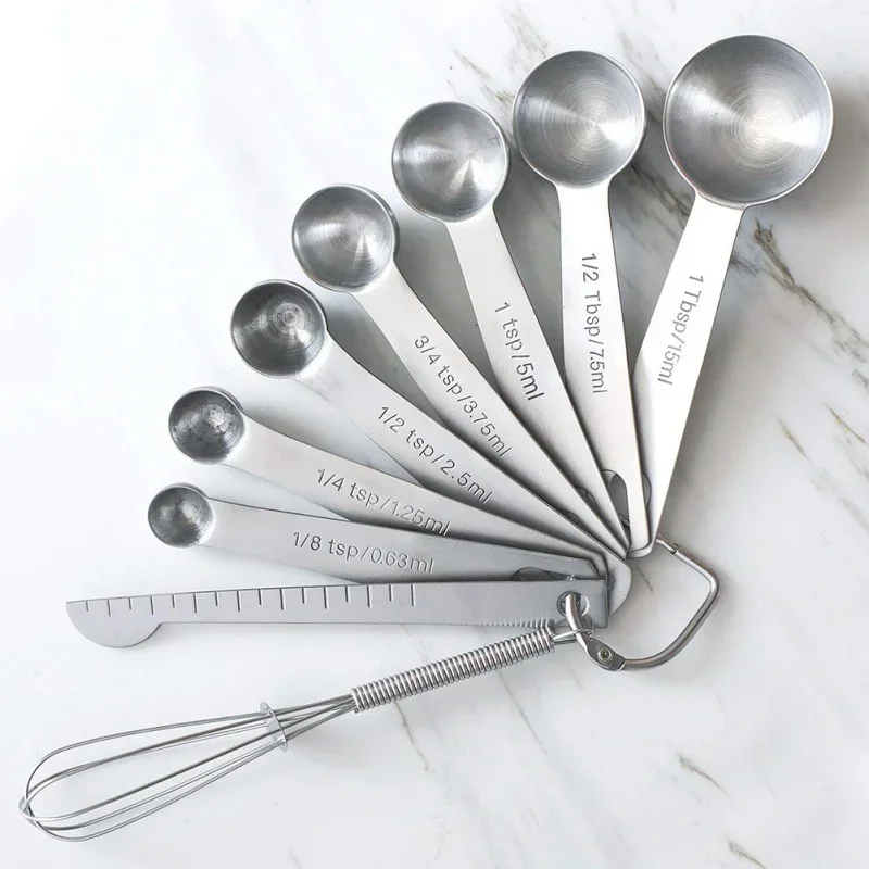 9Pcs Stainless Steel Measuring Spoons Scoop With Mini Whisk Stackable Baking Seasoning Spoon Coffee Tea Kitchen Measuring Tool
