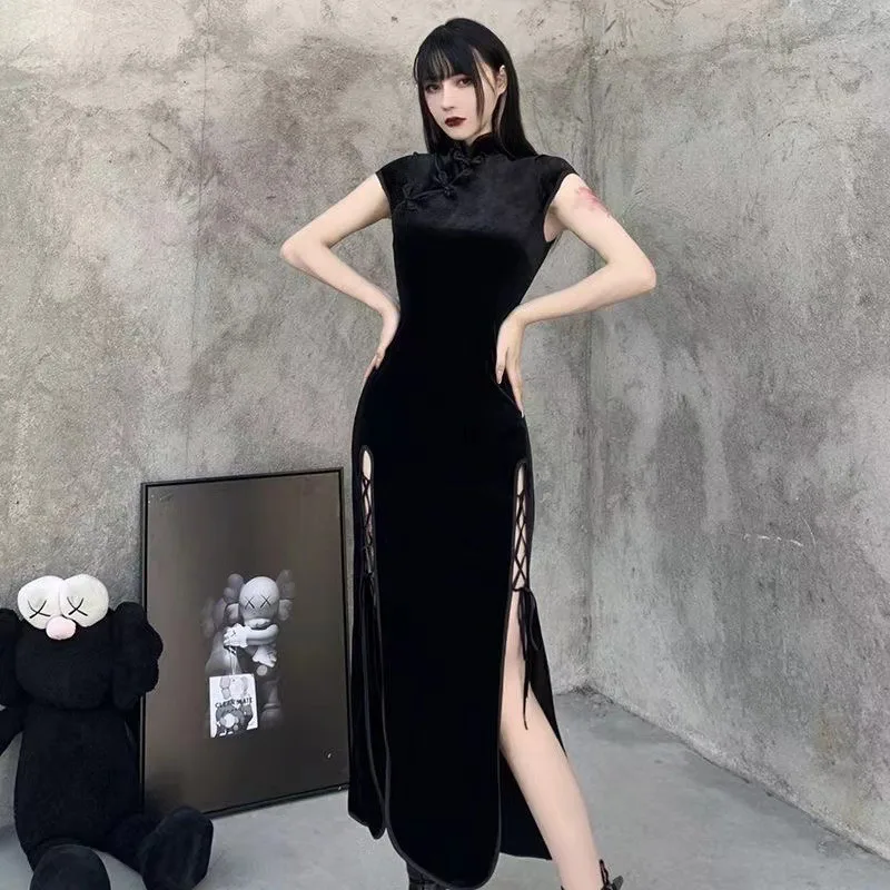 Chinese Dress Modern Cheongsam Chinese Qipao Dress Gothic Style Sexy Slit Vintage Oriental For Women Dance Performance