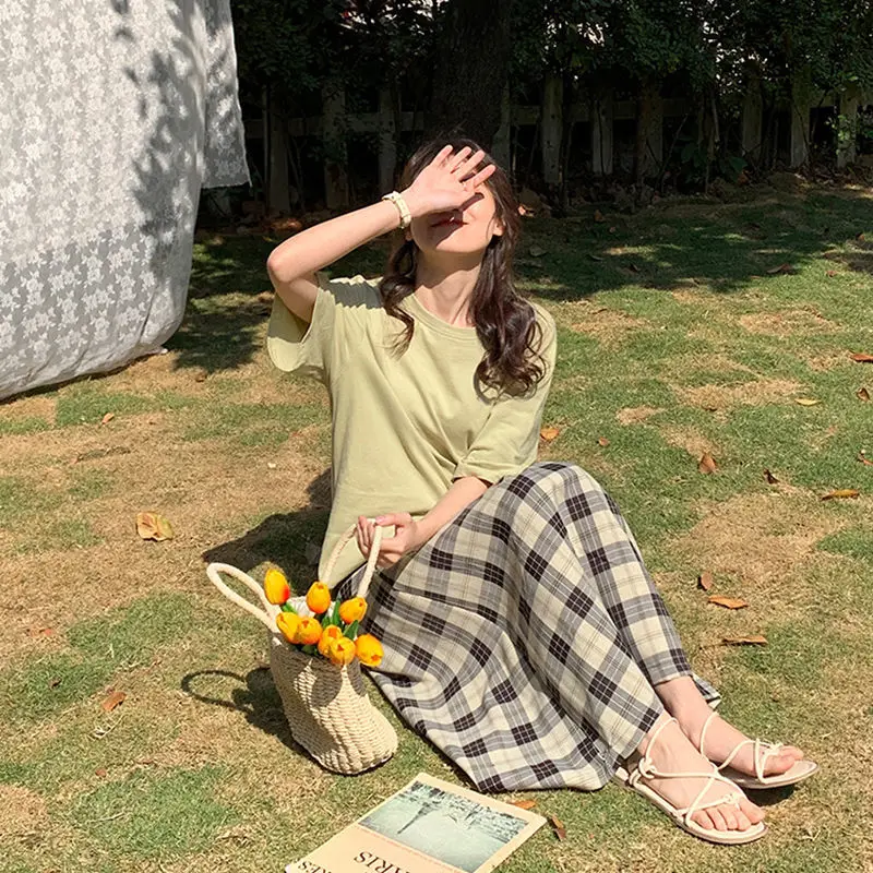 Blue Plaid Skirt Cheap Casual A-line Balloon Skirt Women's Summer