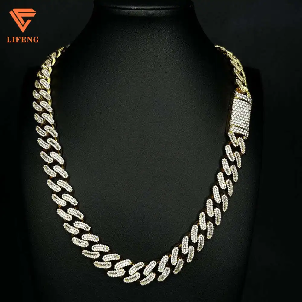 

Custom White Gold Cuban Necklace 14mm 16/24inch Ladder Square Moissanite Diamond Full Iced Out Hip Hop Cuban Link Chain Necklace