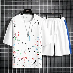 Summer Elegant Fashion Harajuku Slim Fit Ropa Hombre Loose Casual All Match Printed Short Sleeve T-shirts Fashion Shorts Set