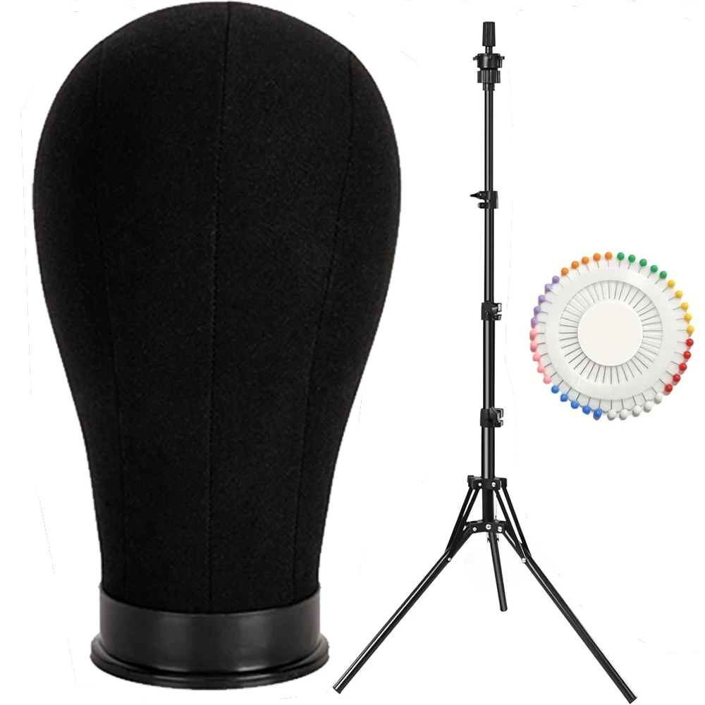 Deluxe Canvas Wig Head with Adjustable Tripod Stand for Wig Making and Display