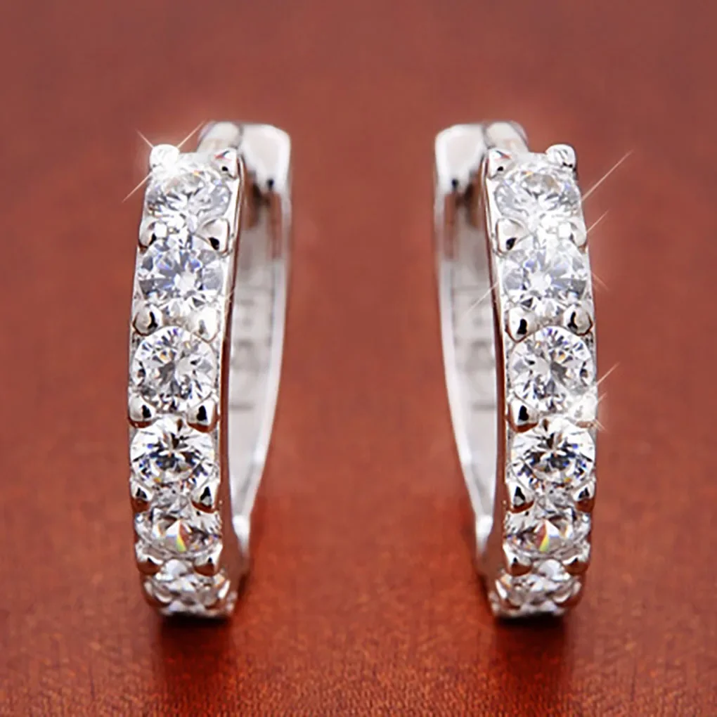 Women Jewelry Plated Rhinestone Crystal Hoop Earrings