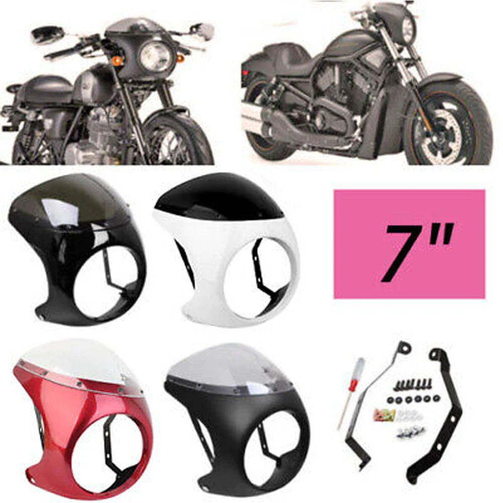

7-дюймовая мотоциклетная фара, фара Cafe Racer, обтекатель, лобовое стекло для Harley Sportster Bobber Touring Honda Universal