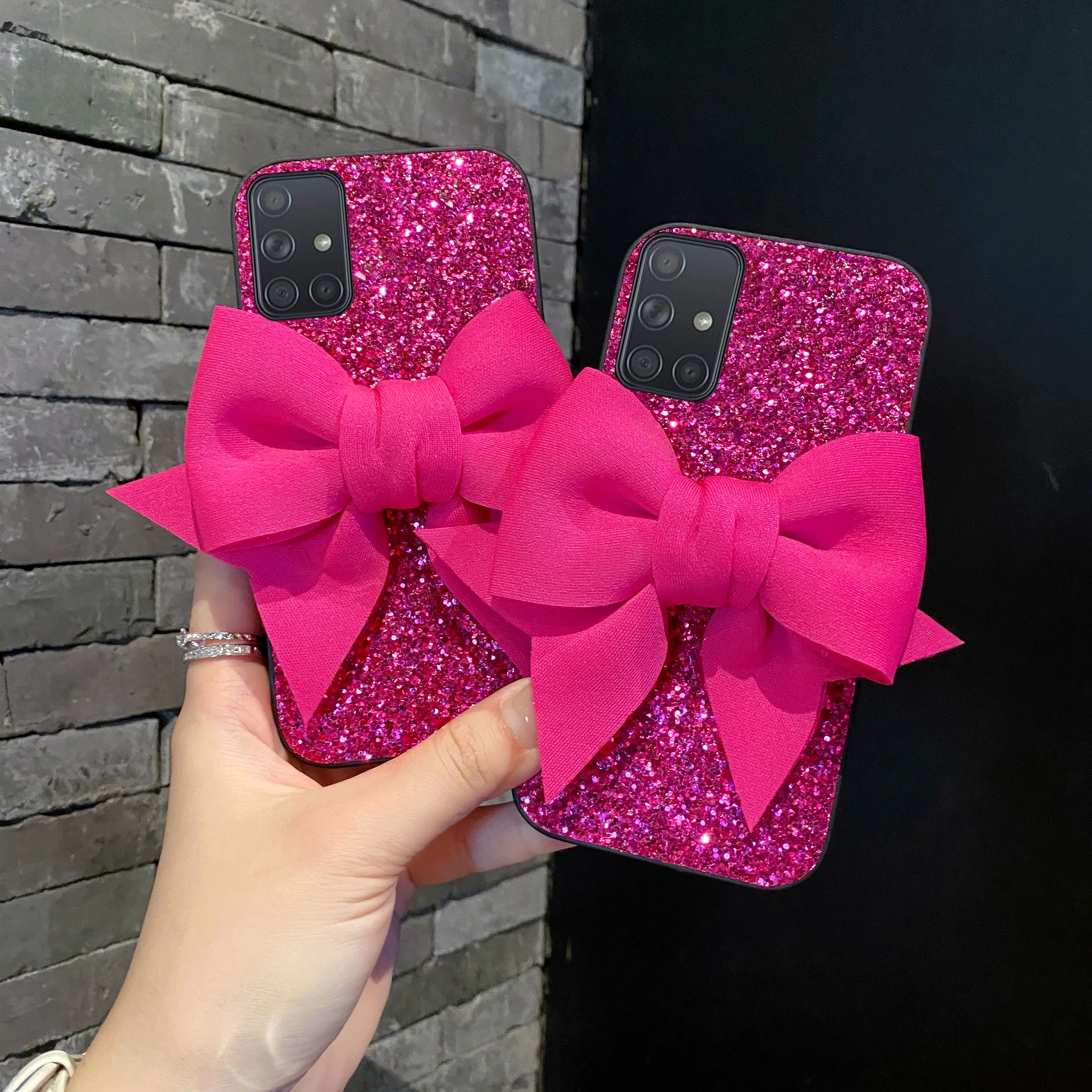 Luxury Rhinestone Bowknot Glitter Leather Fashion Phone Case - Cute Soft Cover