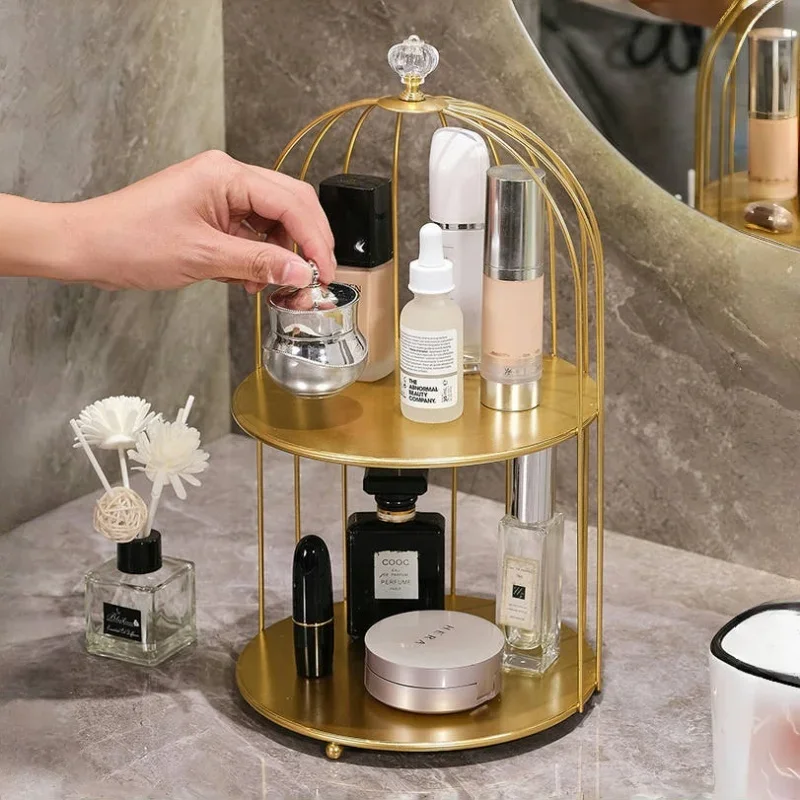 Metal Bird Cage Makeup Organizer Cosmetic Organiser Cosmetic Storage Shelf Bathroom Tabletop Toilet Vanity Organiser Makeup Box 6