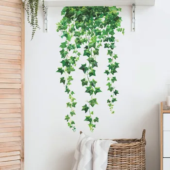 2 pezzi di piccole foglie verdi fresche di vite camera da letto soggiorno dormitorio abbellimento adesivi murali decorazione della parete autoadesiva della stanza 1
