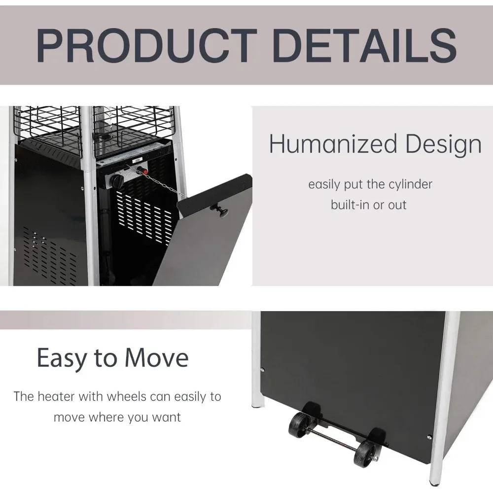 Pyramid Patio Heater 89.4-Inch Outdoor Propane Heater w/Wheels 41000 BTU, Matte Black