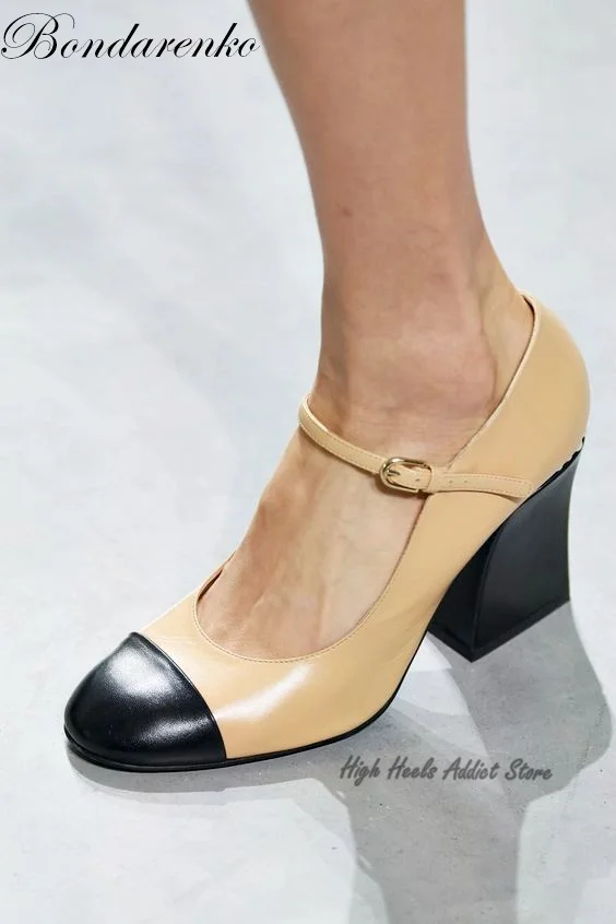 CHANEL, Shoes, Chanel Runway Two Tone Black Beige Mary Jane Heels