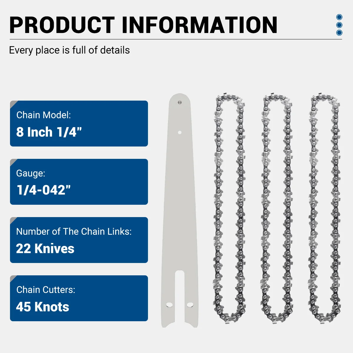 Drillpro 1/4''P 8 Inch Chainsaw Guide Bar And Saw Chain Set 45 Drive Link Brushless Electric Saw Wood Cutter Chain Power Tool 2