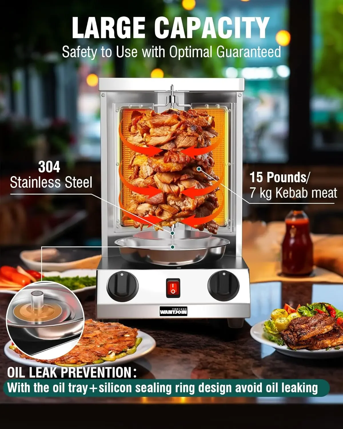 Grill Machine, Gas Vertical Rotisserie with 2 Burners for Home, Rotating Doner Kebab Oven Broiler G 2