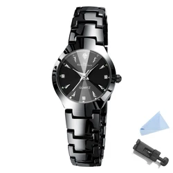 Women's Elegant Stainless Steel Waterproof Quartz Wristwatch with Luminous Dial and Calendar Feature (Black No date)