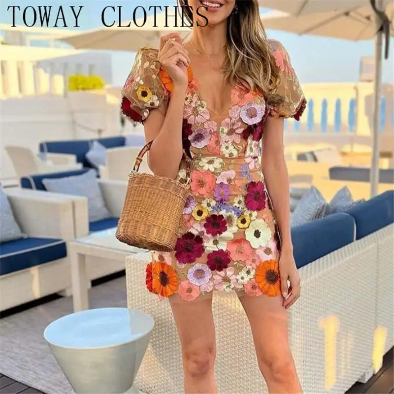 

Sexy Ruffles Colorful Sling Mini Dress For Women Summer Spring Sweet V Neck Sleeveless Beach Dresses Elegant Female Holiday Robe