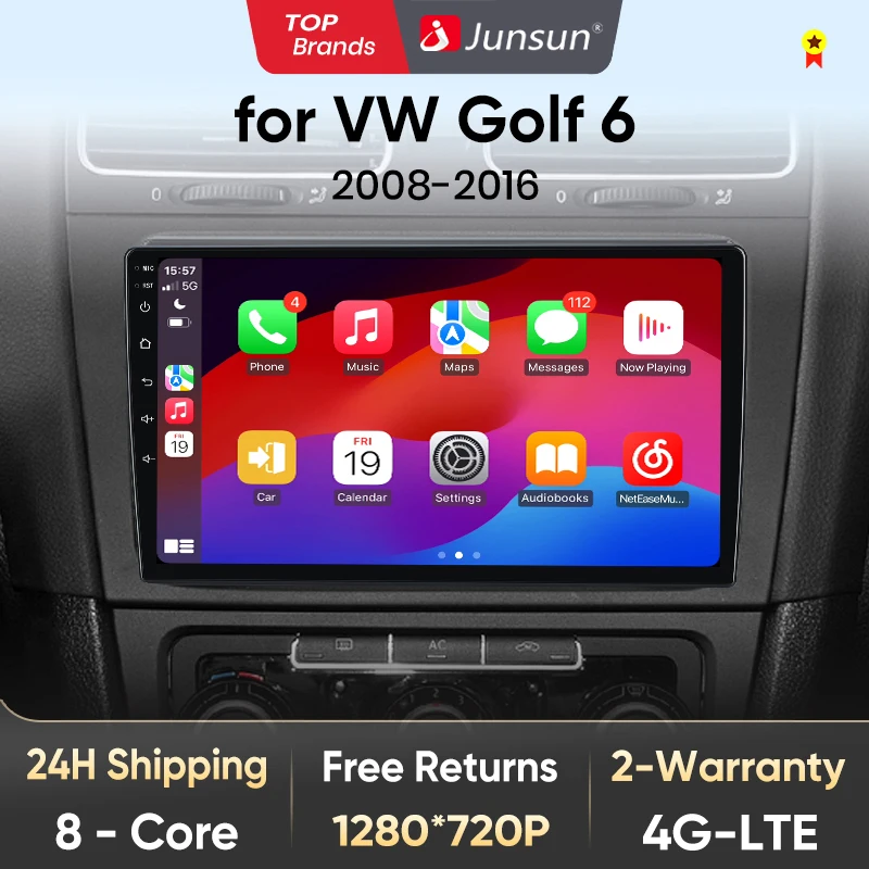 Junsun V1 AI voz inalámbrica CarPlay Android Auto Radio para VW Volkswagen Golf 4G coche Multimedia GPS 2din Bluetooth
