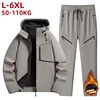 Plus Size 6xl 5xl Sportswear Men Softshell Thick Fleece Lined Hooded Hoodie Suit Menswear Jacket Pants 2 Pieces Set Tracksuits 1