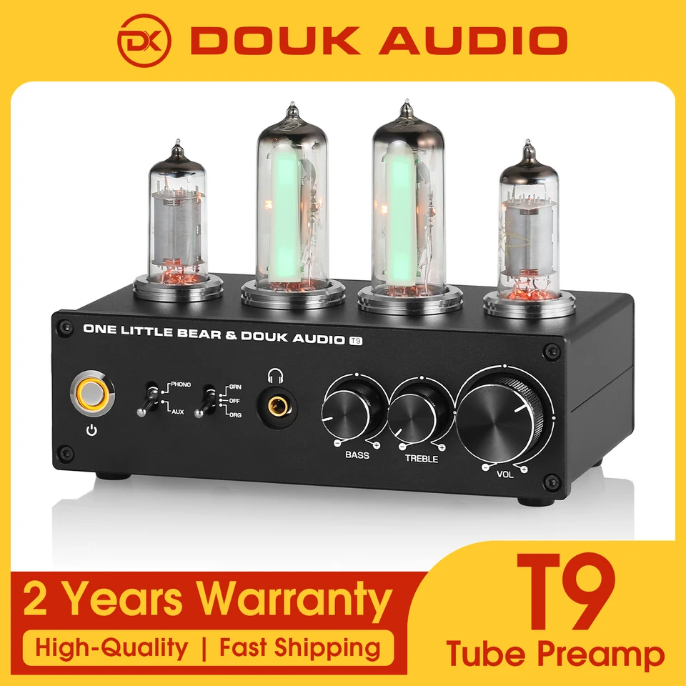Douk Audio T9 HiFi Magic Eye 6E2 Vacuum Tube Stereo Preamp MM/MC